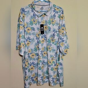 IZOD Sunshield Pro Floral Polo — Yellow & Green Hibiscus